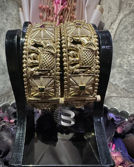 Golden Temple Style Traditional Bangle Set with Elephant Design