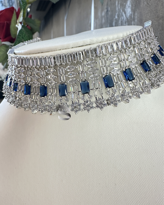 Blue Stone Studded American Diamond Choker