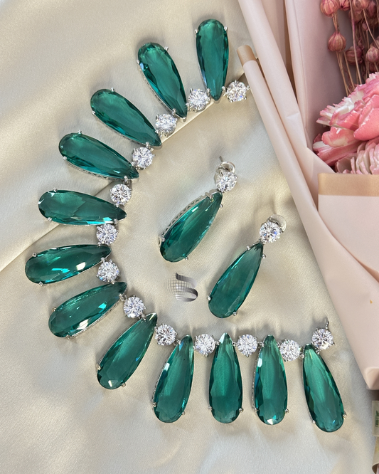 Modern Teal and American Diamond Necklace