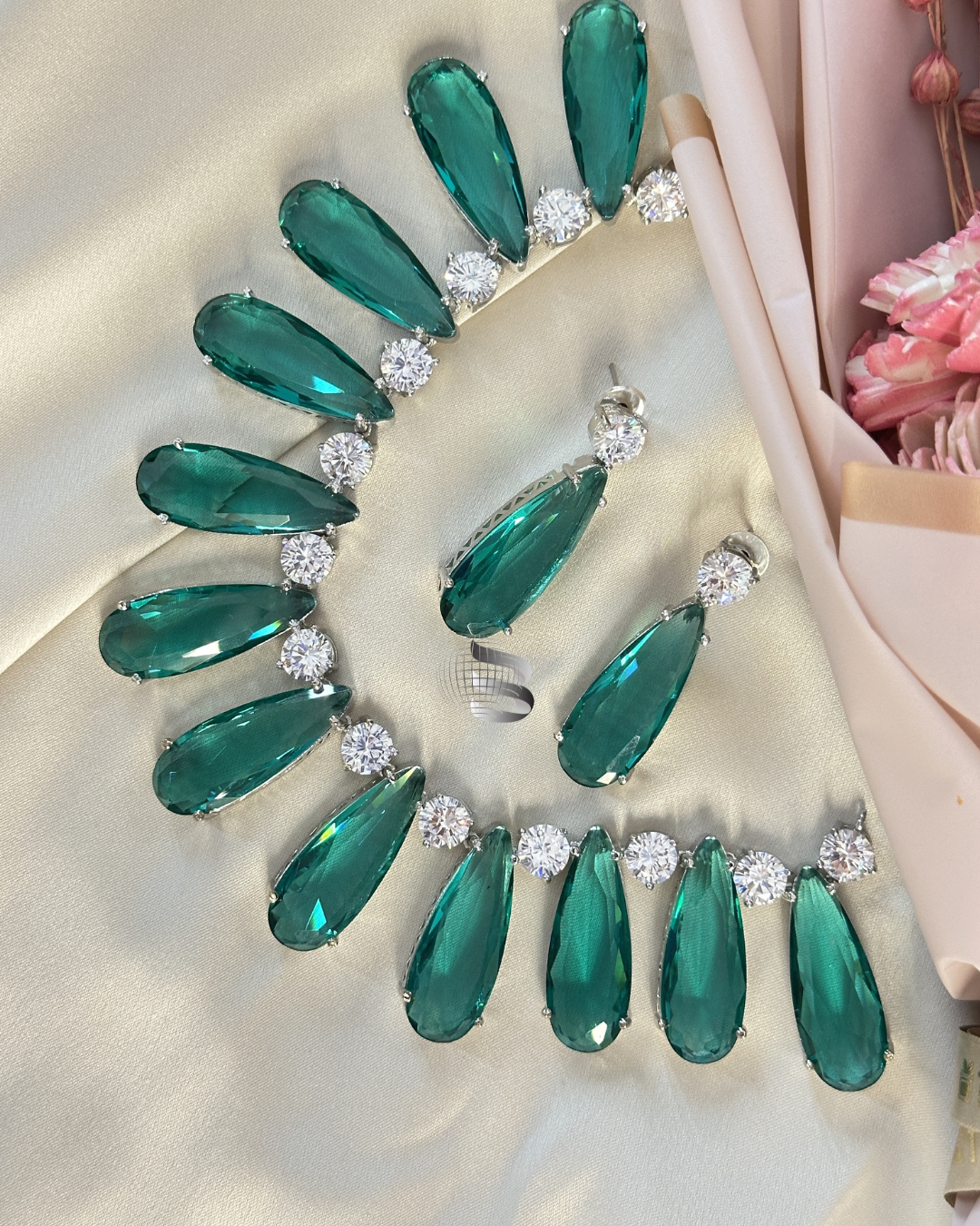 Modern Teal and American Diamond Necklace