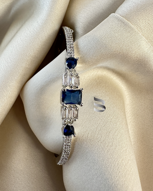 Rhodium Plated Brass American Diamond Studded Contemporary Blue Crystal Stone Studded Bracelets for Women & Girls