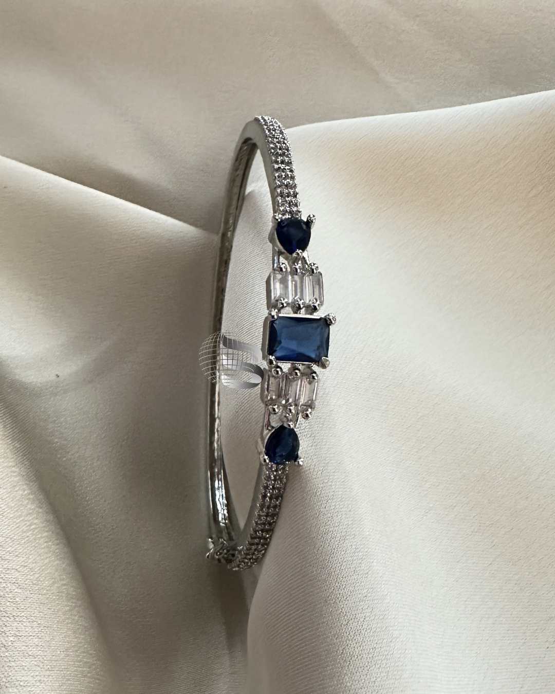 Rhodium Plated Brass American Diamond Studded Contemporary Blue Crystal Stone Studded Bracelets for Women & Girls