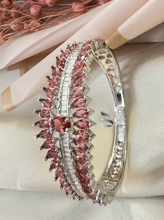 Rhodium Plated Pink & Cubic Zirconia Studded Openable Premium Bracelet for Women and Girls