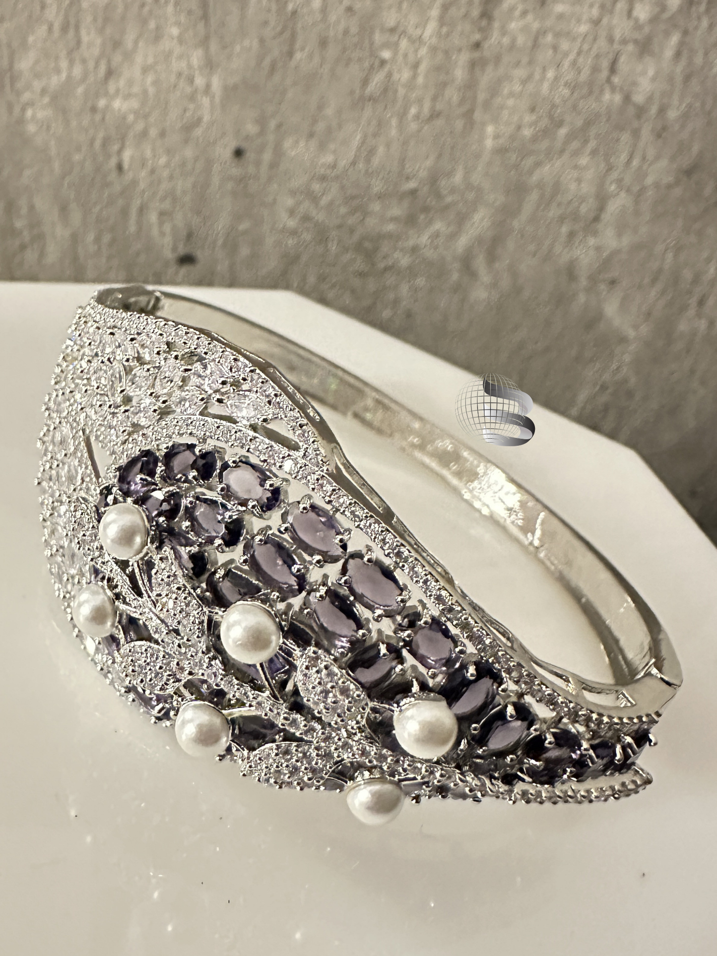 Purple Designer Bracelet American Diamond and Pearl Studded Artistically Designed Celebrity Inspired American Diamond Bracelet for Girl and Women