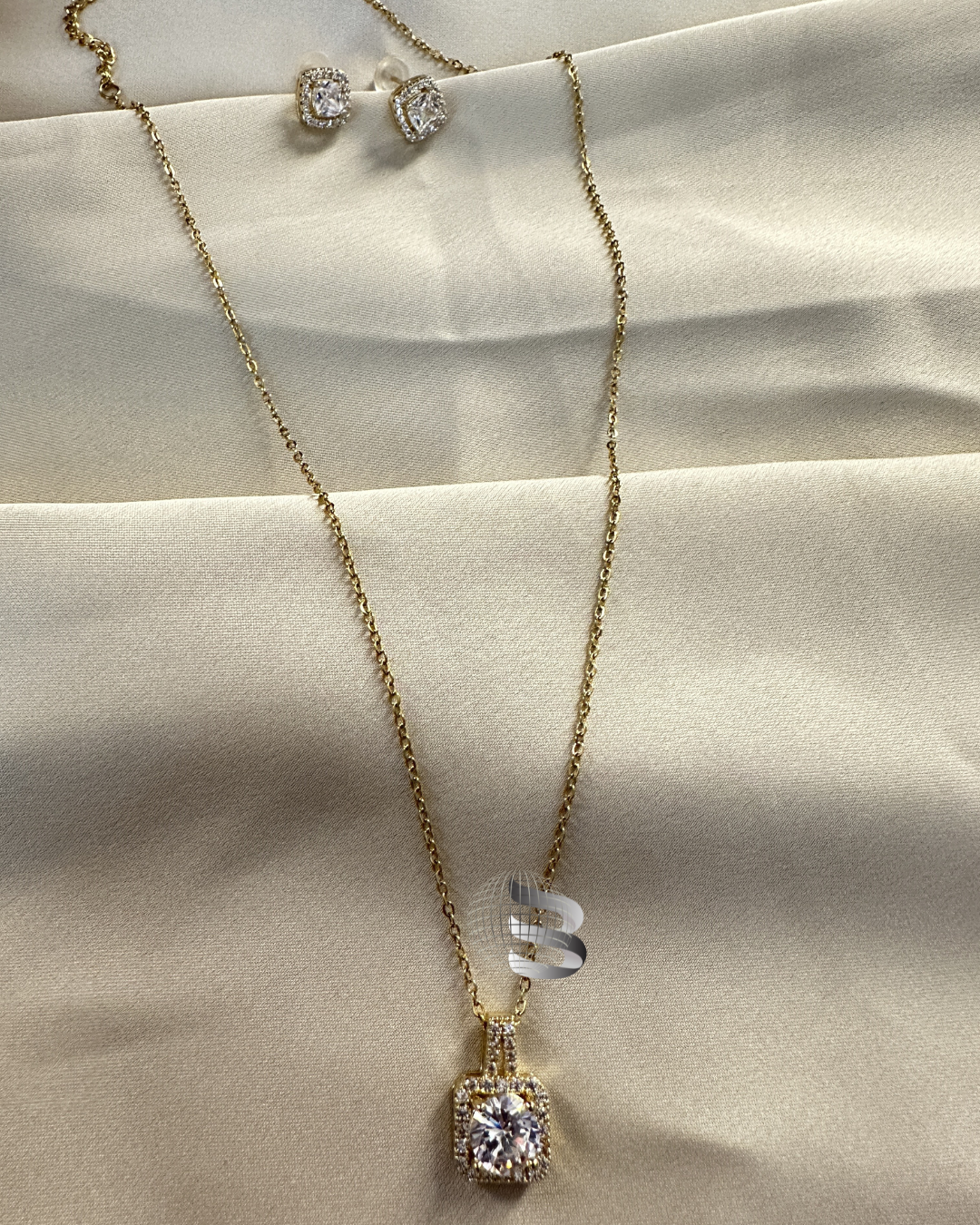 Anti-Tarnish American Diamond Square Pendant Set with Big Center Stone – For Girls & Women