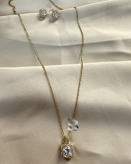 Anti-Tarnish American Diamond Square Pendant Set with Big Center Stone – For Girls & Women