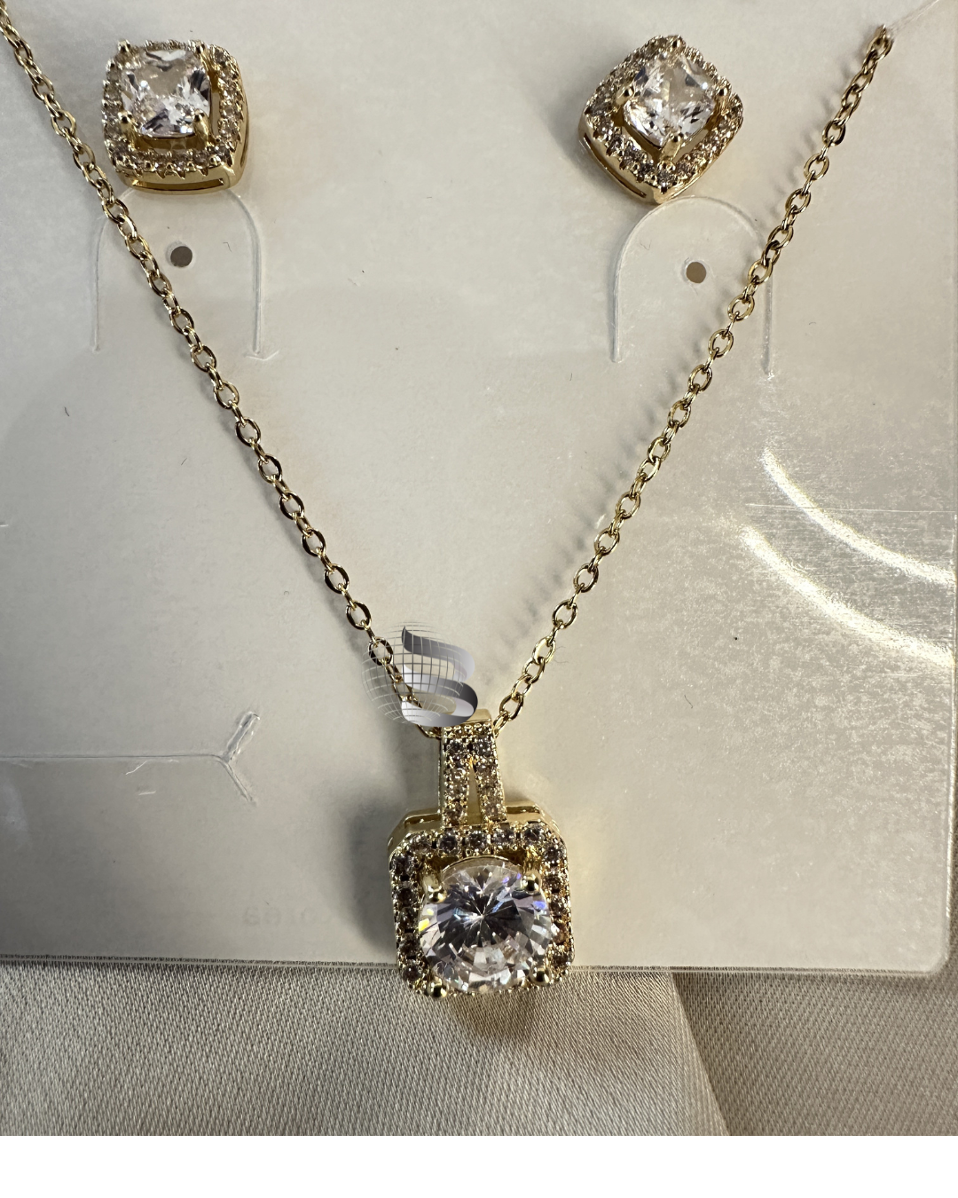 Anti-Tarnish American Diamond Square Pendant Set with Big Center Stone – For Girls & Women