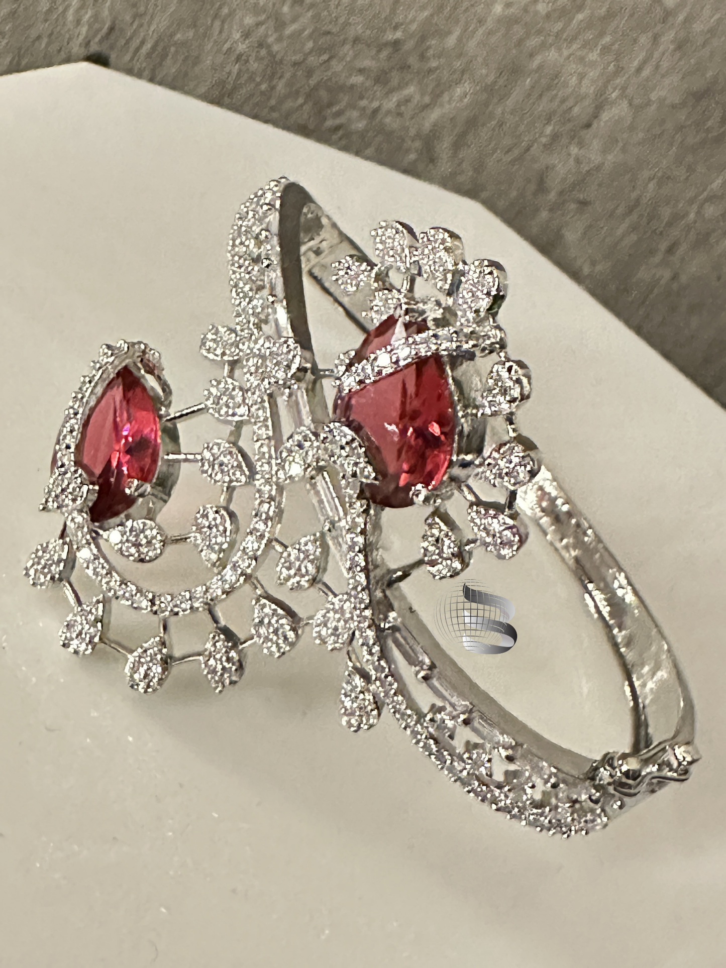 Silver Toned American Diamond Studded Rose Bud Patterned Kada Bracelet for Girls and Women