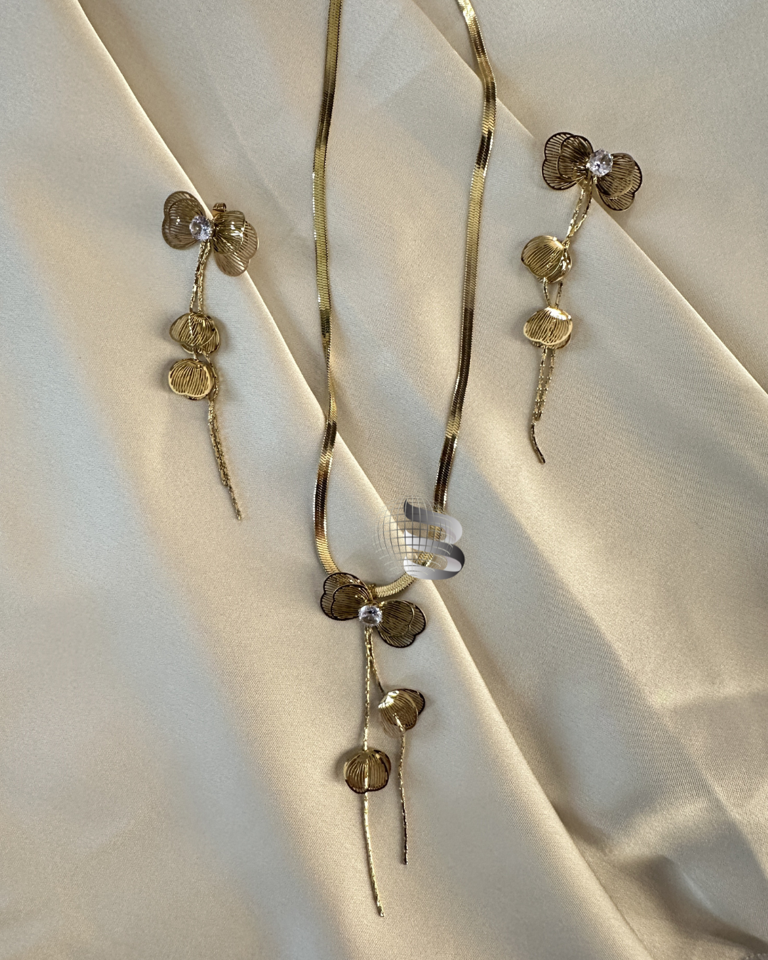 Anti-Tarnish Floral Pendant Set with Center Diamond – For Girls & Women