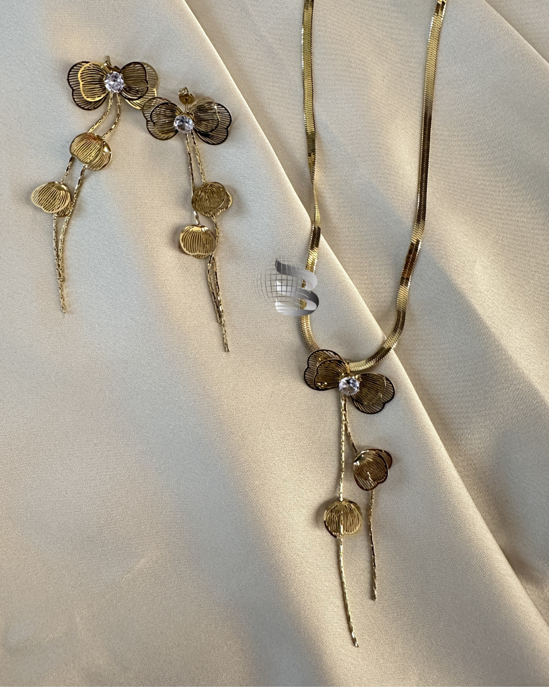 Anti-Tarnish Floral Pendant Set with Center Diamond – For Girls & Women