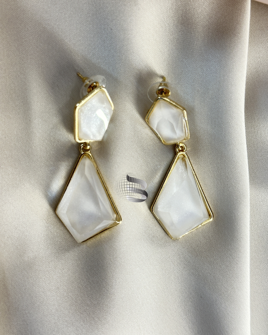 Contemporary White Stone Studded Geometrical Shaped Earrings – For Girls & Women