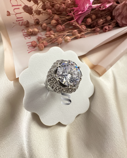 American Diamond Adjustable Ring with Big Center Stone – For Girls & Women