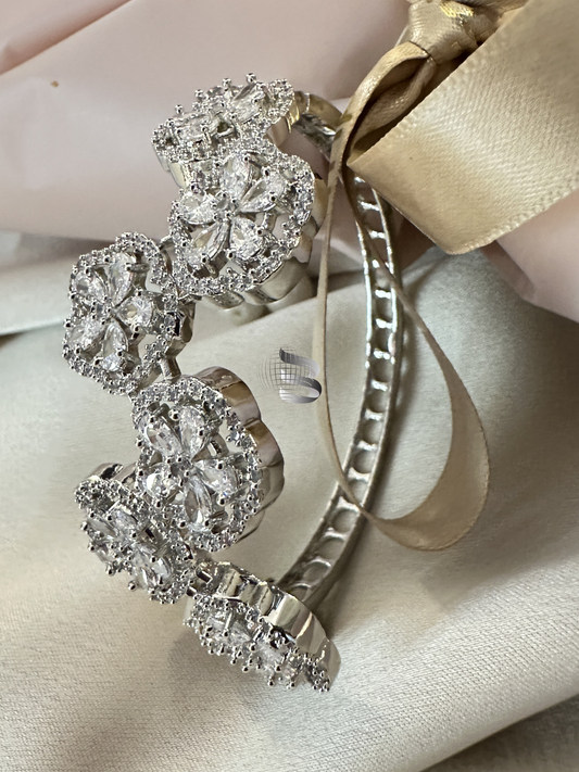 Silver Tone Floral Artistically Designed Celebrity Inspired American Diamond Bracelet for Girls and Women