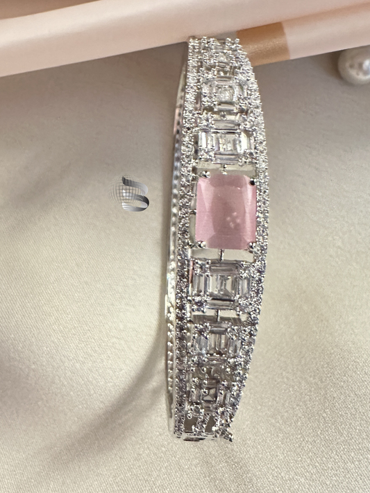 Rhodium-Plated Pink Stone & White Cubic Zirconia Studded Bracelet for Girls and Women