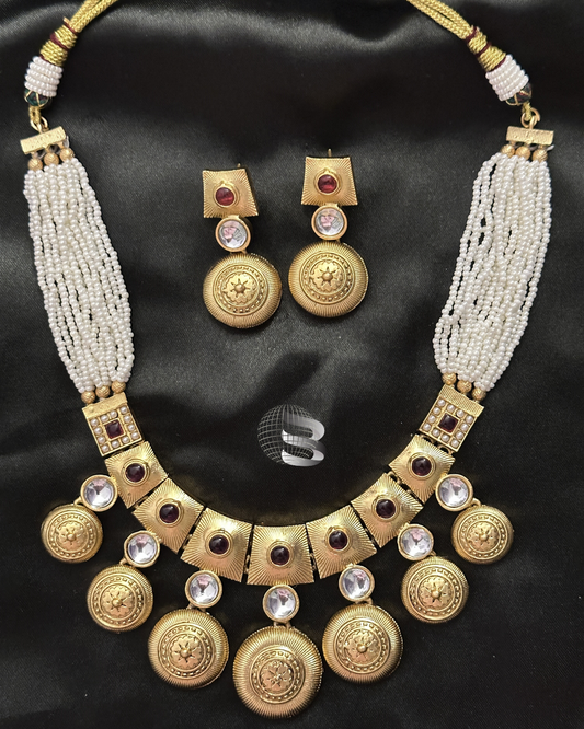 Kundan and Ruby Gold Necklace Set