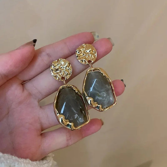 Minimal Abstract Golden Resin Earring