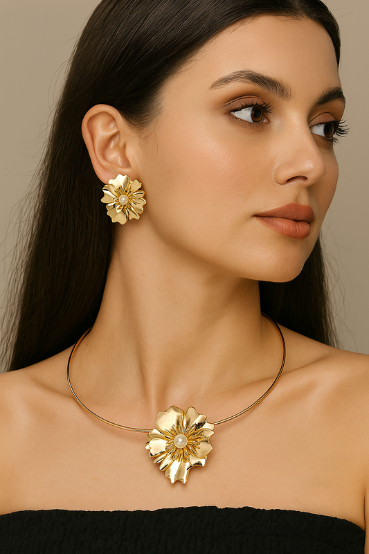 Floral Hasli Style Golden Necklace Set