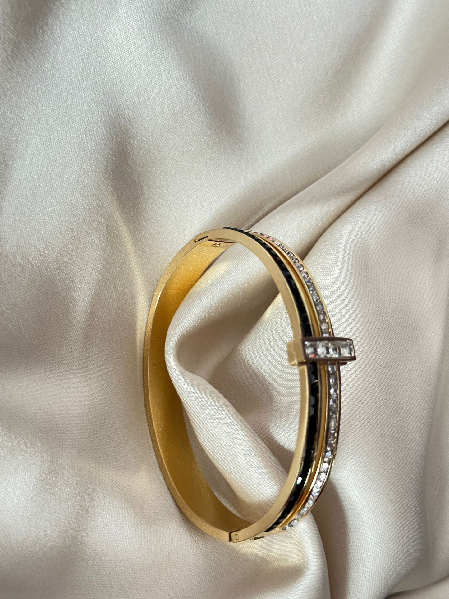 Premium Rose Gold-Plated Bracelet with American Diamond and Black Stones