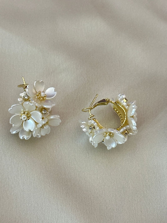 White Floral Acrylic Earrings