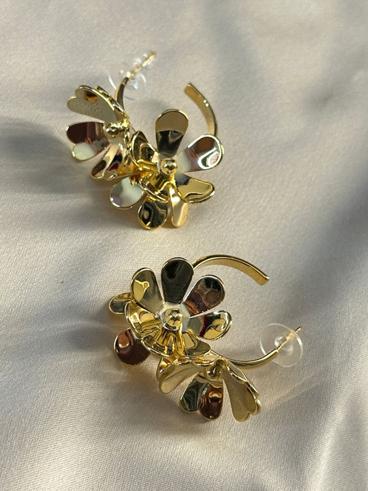 Stunning Floral Gold-Plated Hoop Earrings