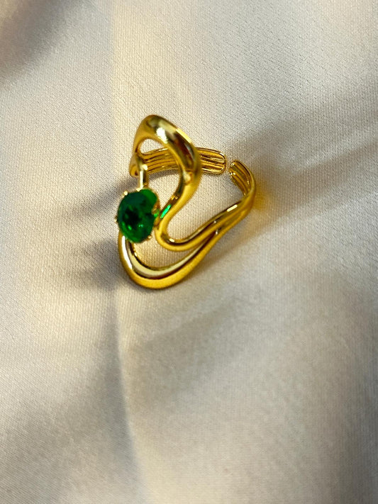 Premium Gold-Plated Abstract Design Adjustable Finger Ring