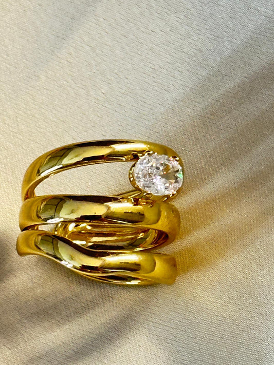 Premium Gold-Plated American Diamond Adjustable Finger Ring