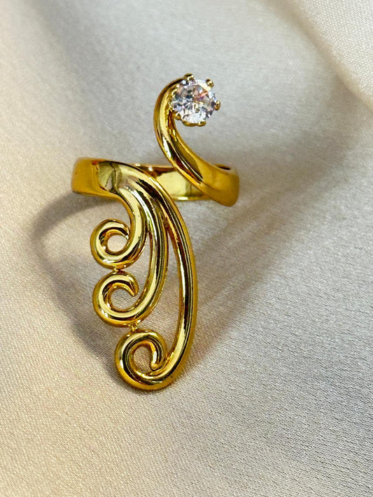 Premium Gold Plated Adjustable American Diamond Finger Ring