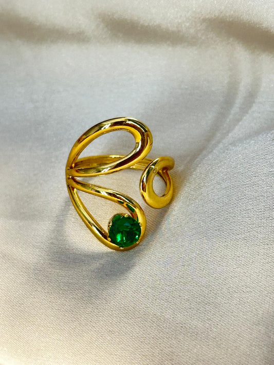 Gold Plated Abstract Design Adjustable Finger Ring