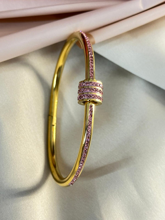 Premium Gold Plated Pink Stone Studded Bracelet