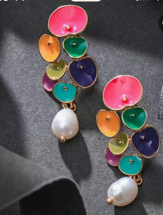 Stunning Multi-Color Metal Enamelled Earrings