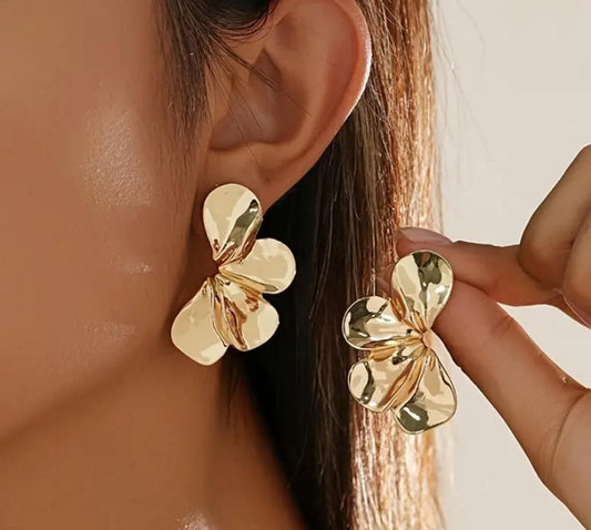 Golden Floral Statement Earrings