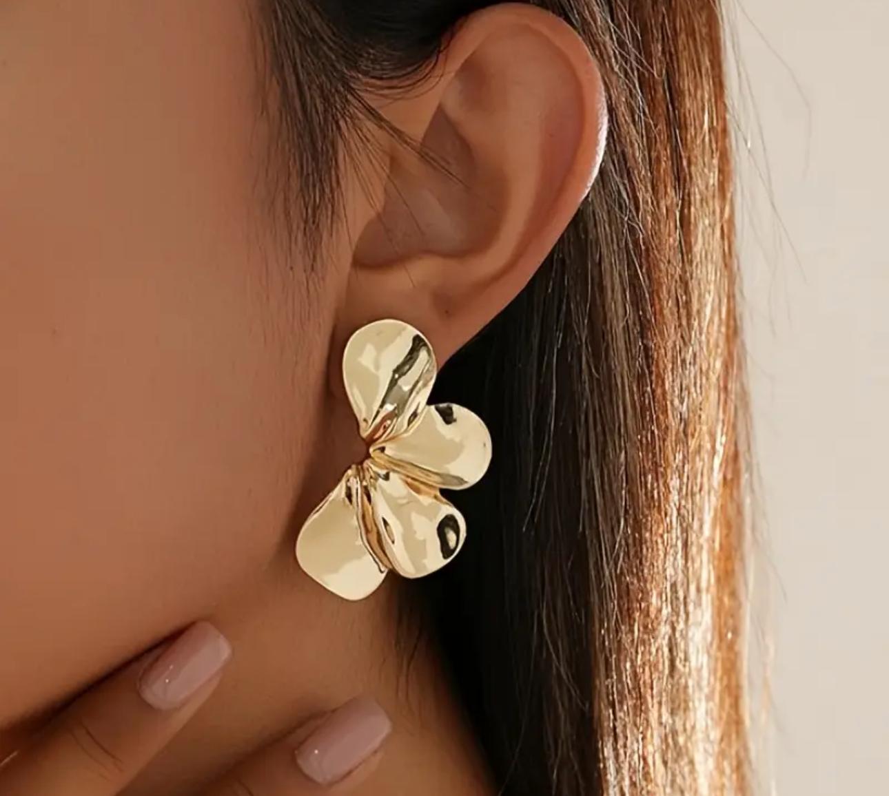 Golden Floral Statement Earrings