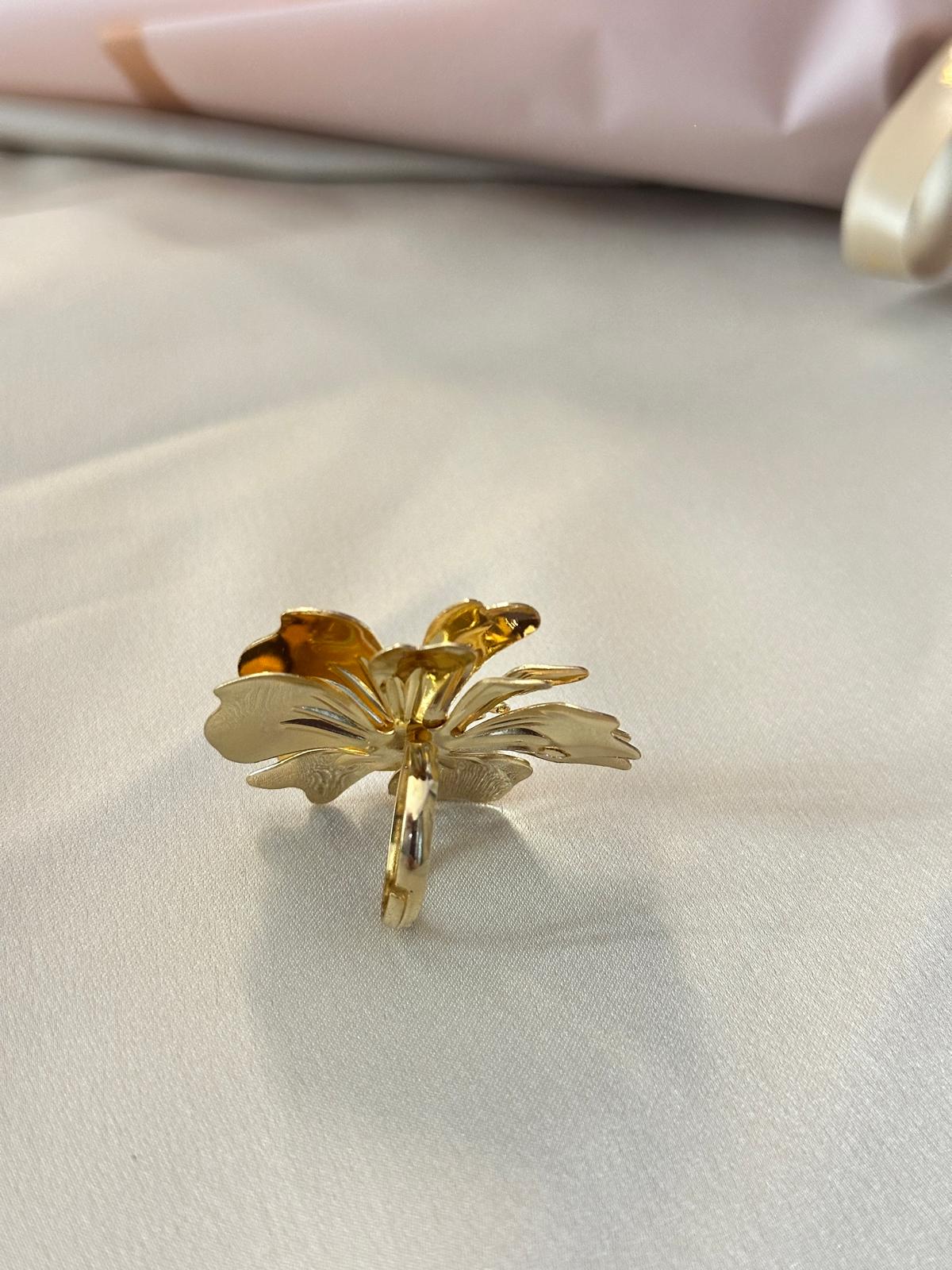 Golden Floral Bracelet with Adjustable Ring