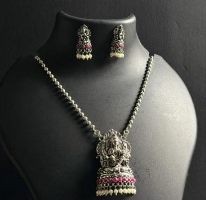 German Silver Laxmi Ji Neckwear with Earrings