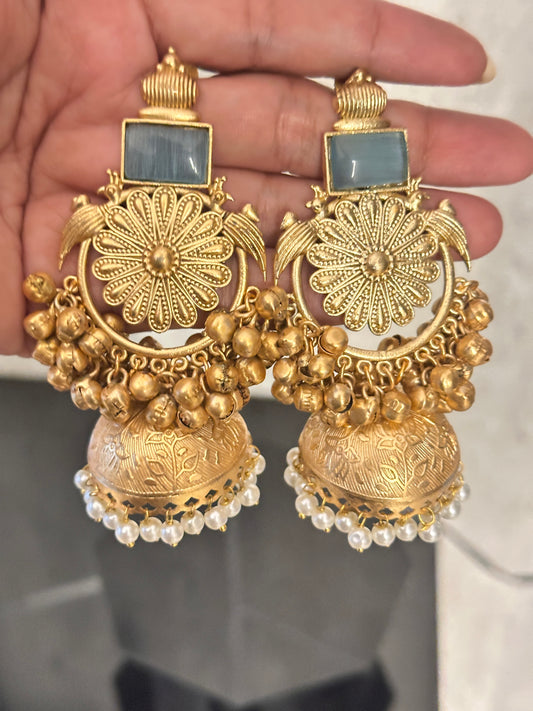 Kashmiri Earrings with Grey Stones