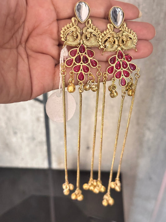 Kashmiri Earrings with Magenta Stones