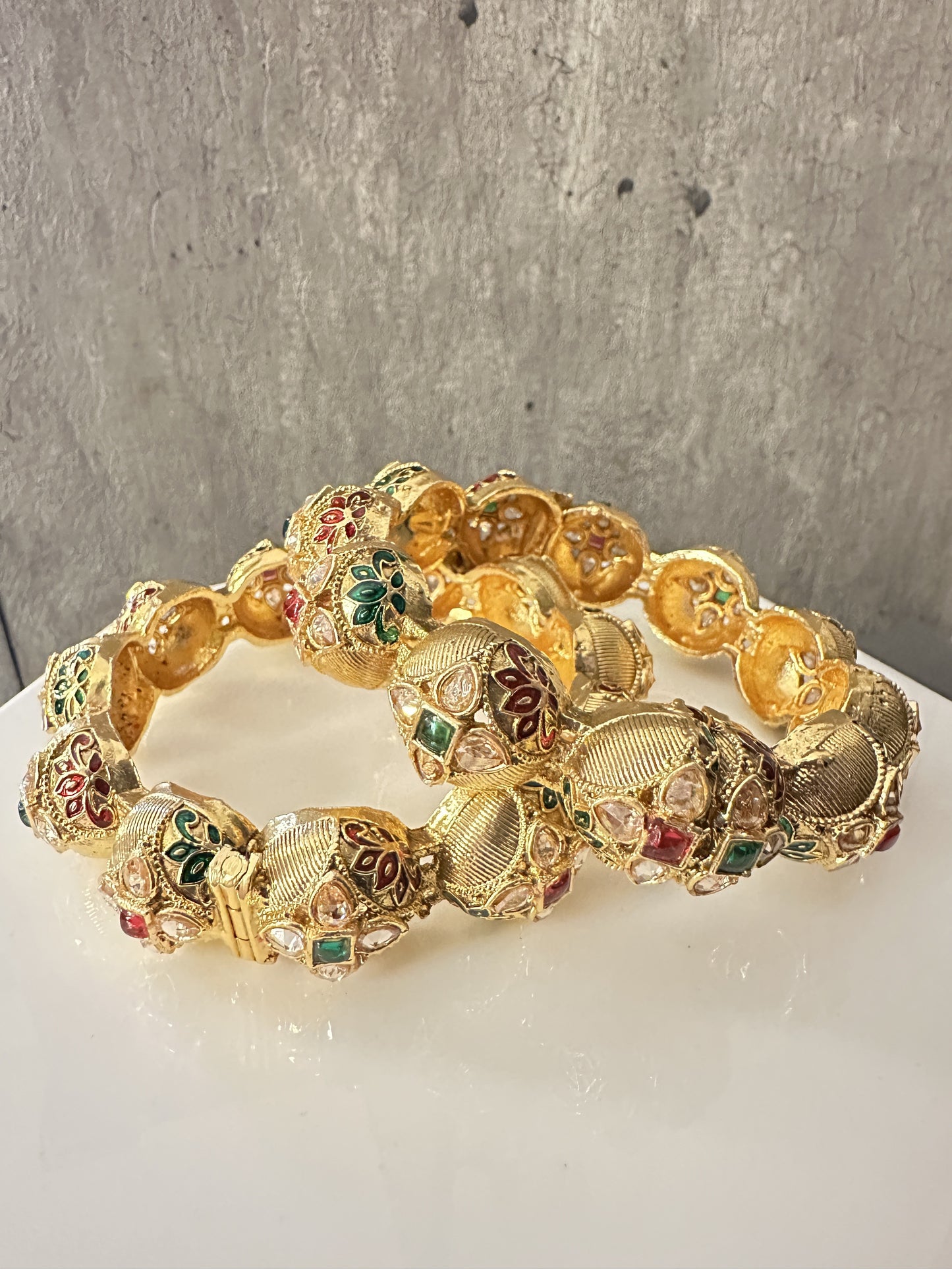 Uncut Diamond and Meena work Bangle Set