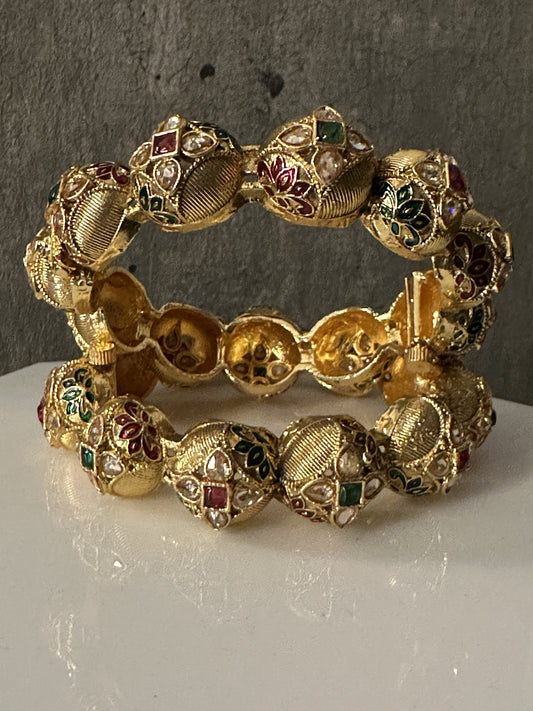 Uncut Diamond and Meena work Bangle Set