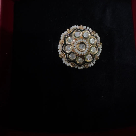 Bague maharani en perles et Meena vert Kundan 
