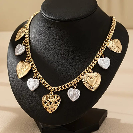 Chunky Golden Heart Charms Necklace