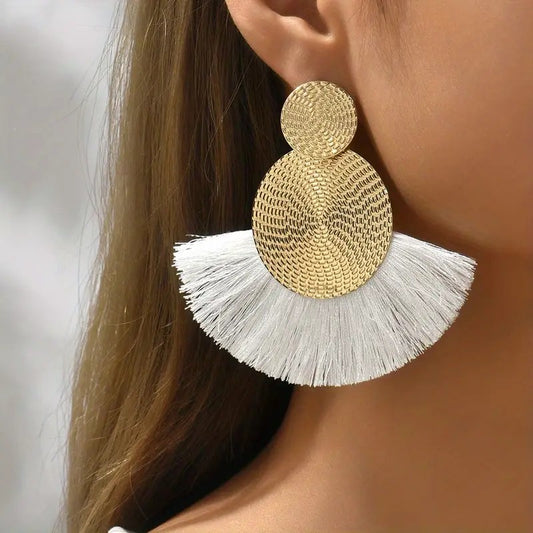 Statement White Tassel Earrings